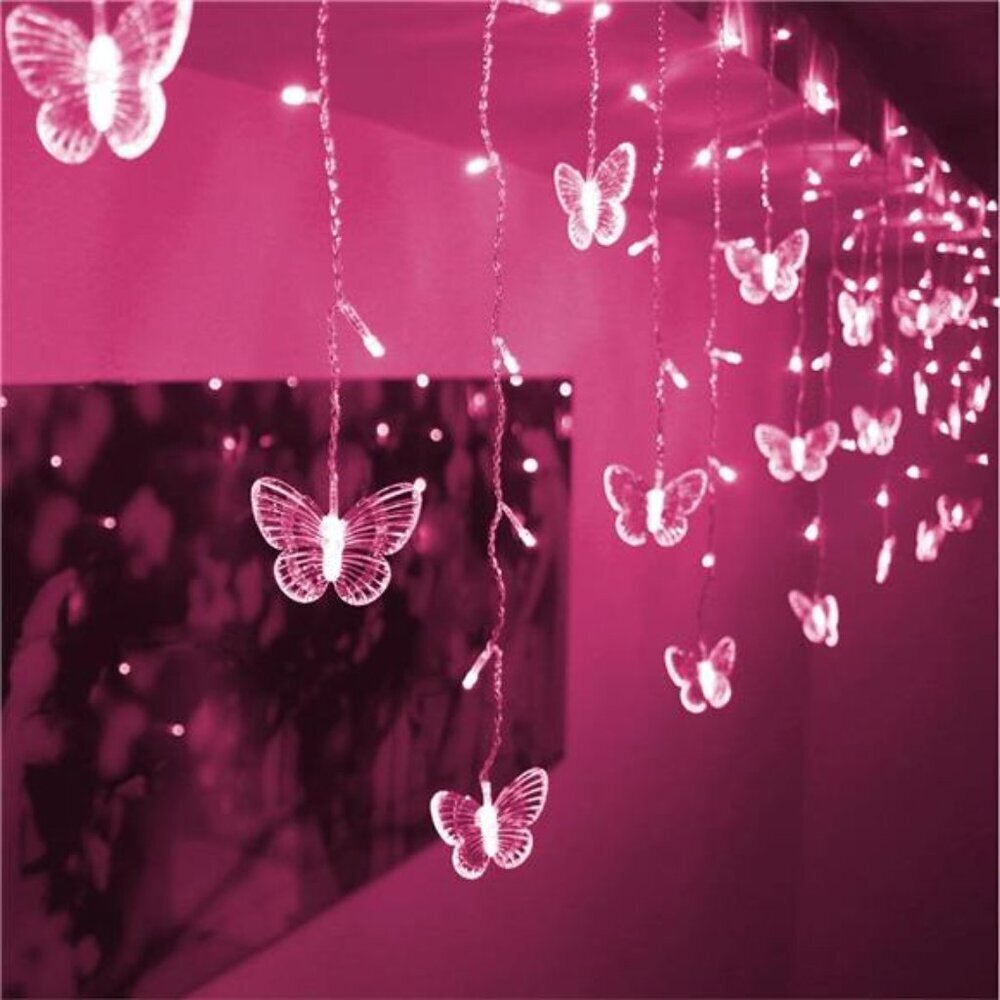 Pink Butterfly String Lights USB 48 LED Fairy Curtain